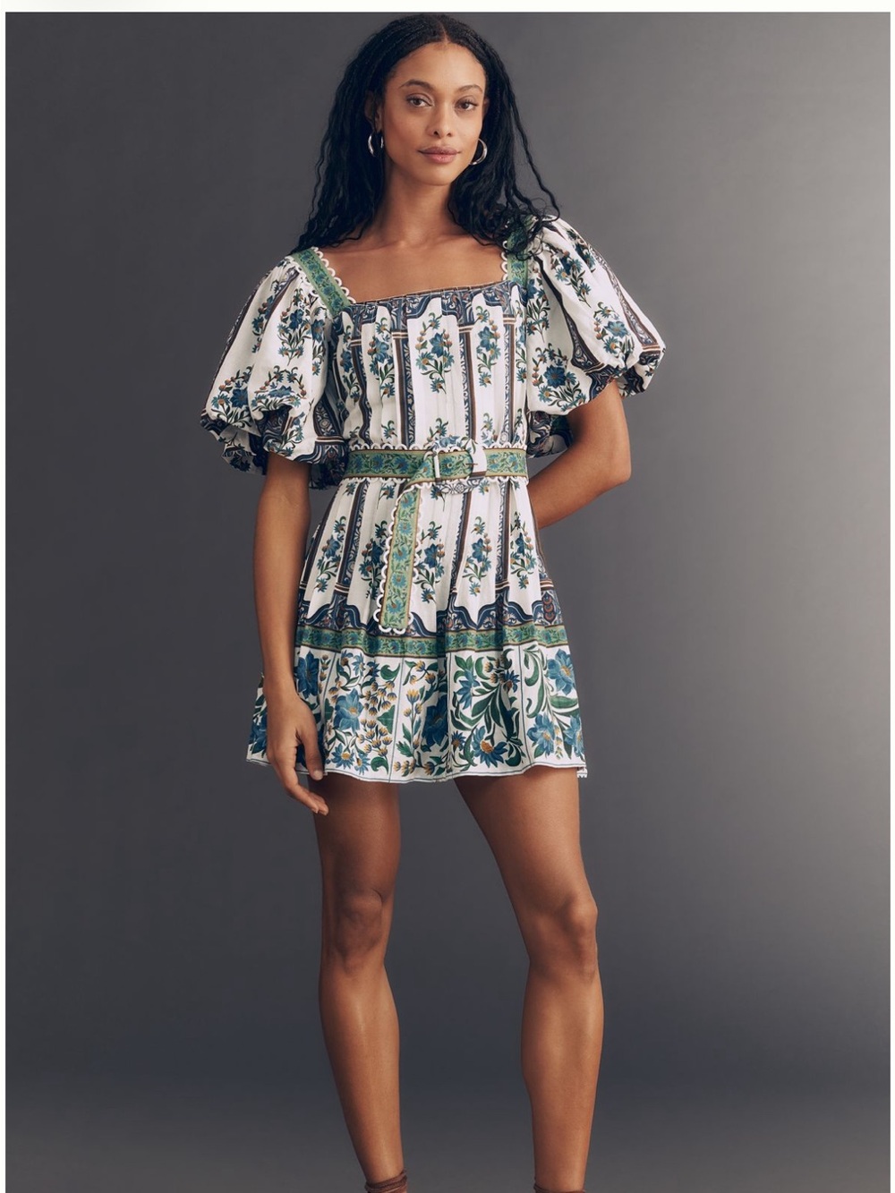 Farm Rio Manoela Puff-Sleeve Mini Dress